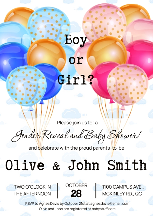 GENDER REVEAL | watercolor party balloons Template | PosterMyWall